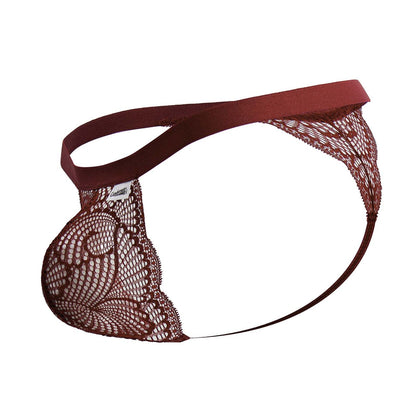 Maroon lace thong candyMan 99823 lace thongs color wine with delicate intricate pattern and smooth elastic waistband