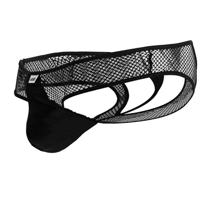 Black candyMan 99826 fishnet thongs with solid padded front panel in mesh material for a bold look