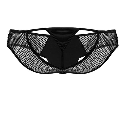 Black candyman 99826 fishnet thong with a satin panel at the center made of mesh material