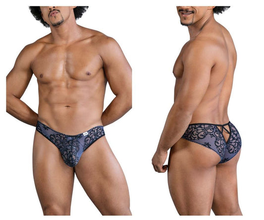 Dark blue lace-trimmed men’s briefs with back tie design candy man 99830 lace briefs black-navy color