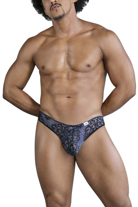 CandyMan 99830 lace briefs in black-navy dark blue with intricate floral lace trim for men