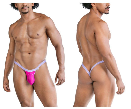CandyMan 99841 mesh thong in hot pink with bright pink and lavender colors and a supportive contoured design