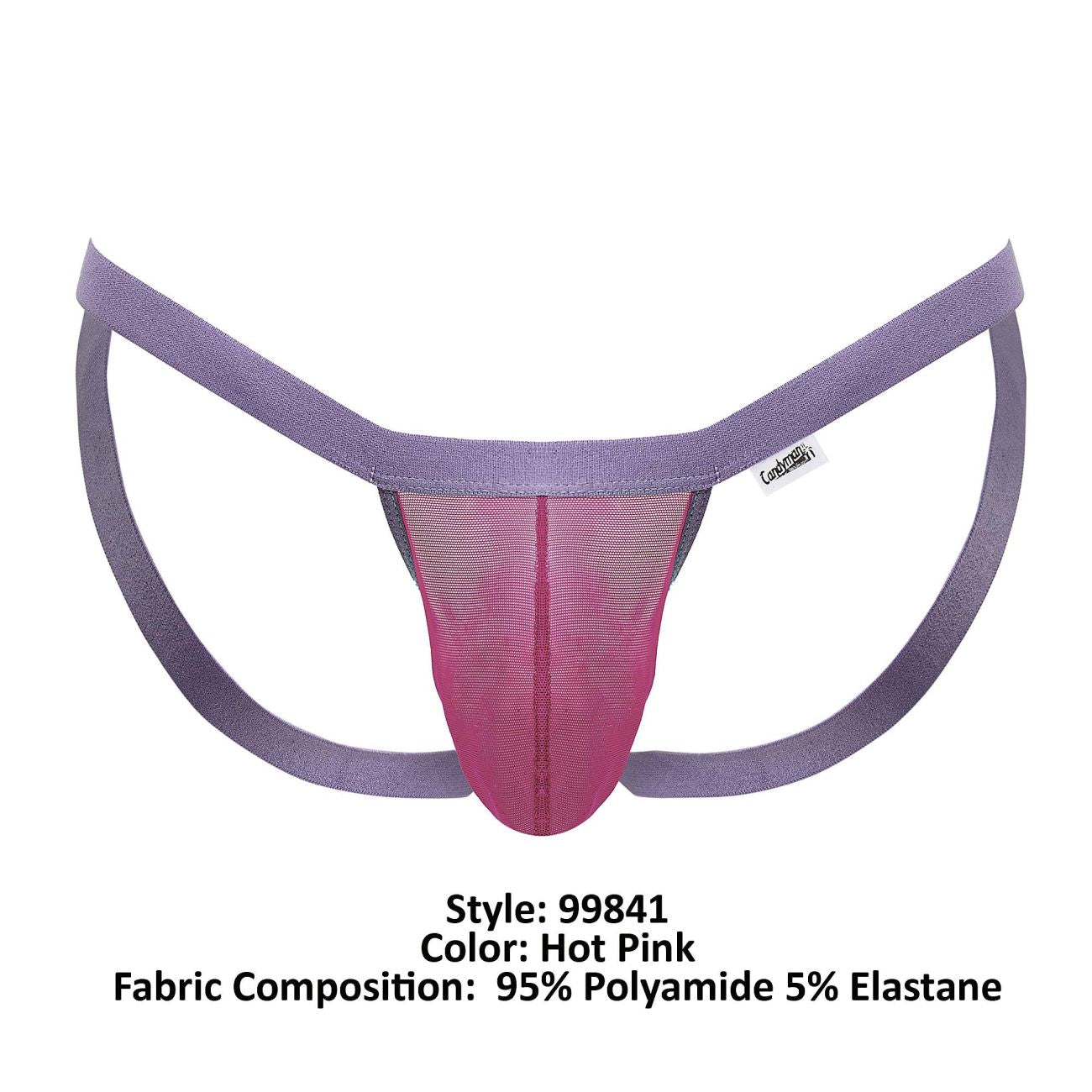 CandyMan 99841 mesh thong in hot pink and purple with a mesh front panel made of 95 polyamide 5 elastane