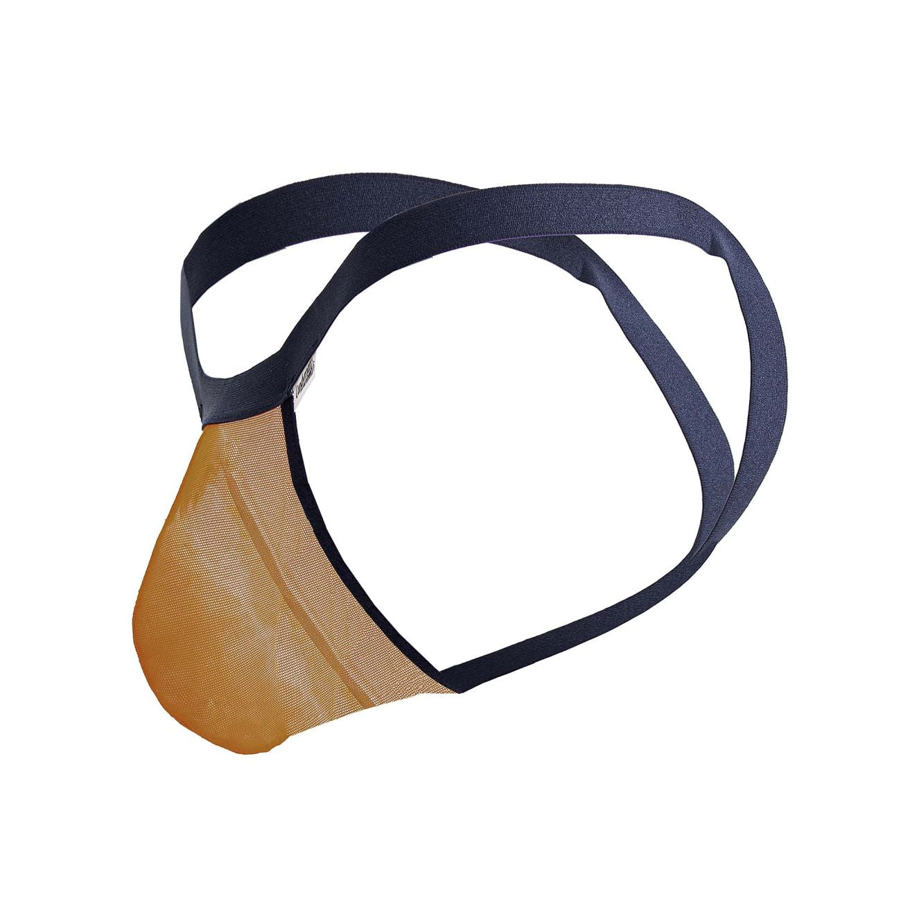 A tan mesh front panel with black elastic straps forms a minimalist form-fitting men’s underwear candyMan 99841 mesh thong orange