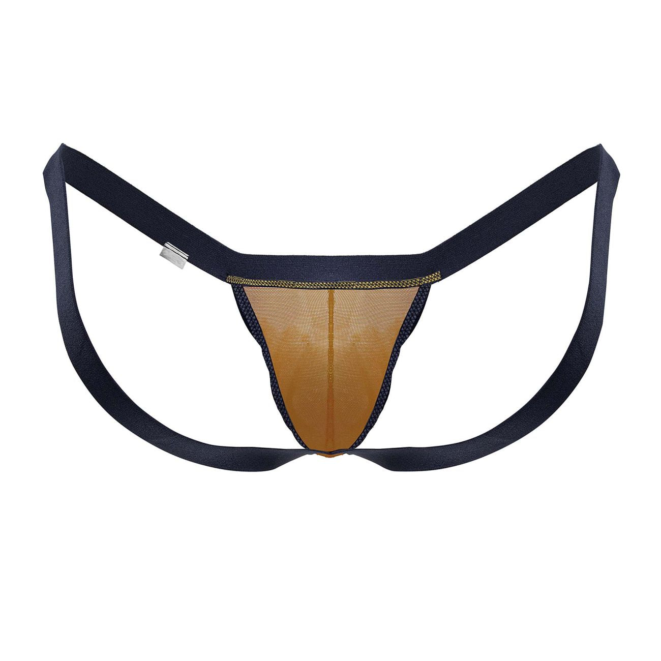 CandyMan 99841 mesh thong in navy blue and tan with elastic straps made of breathable mesh material