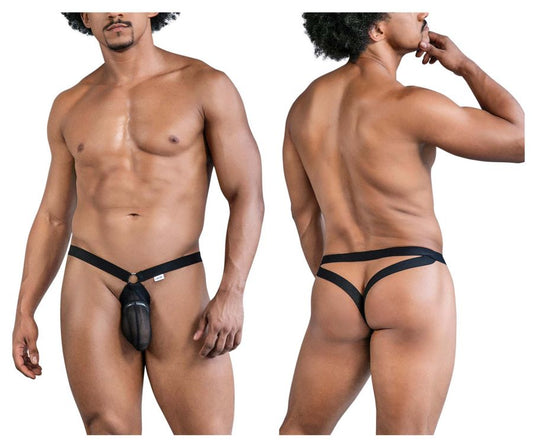 Black CandyMan 99842 mesh jockstrap with sleek form-fitting design, central pouch, and adjustable straps