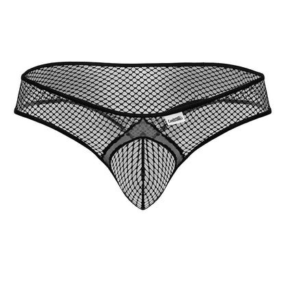 Black candyman 99843 fishnet thong with diamond pattern mesh and reinforced waistband visible from the back side