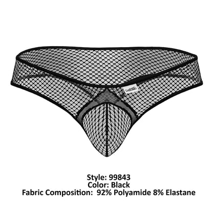 Black CandyMan 99843 fishnet thong with fishnet pattern and reinforced elastic waistband front view
