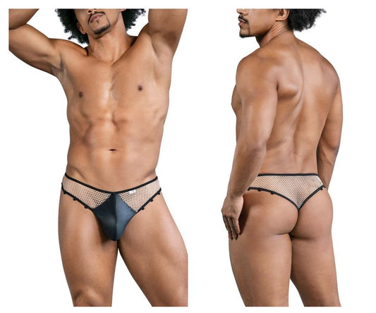 CandyMan 99860 black mesh thong with sleek fit and subtle shimmering accents in nude black color