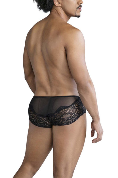 Black lace briefs candyman 99863 featuring intricate patterned detailing in black lace fabric