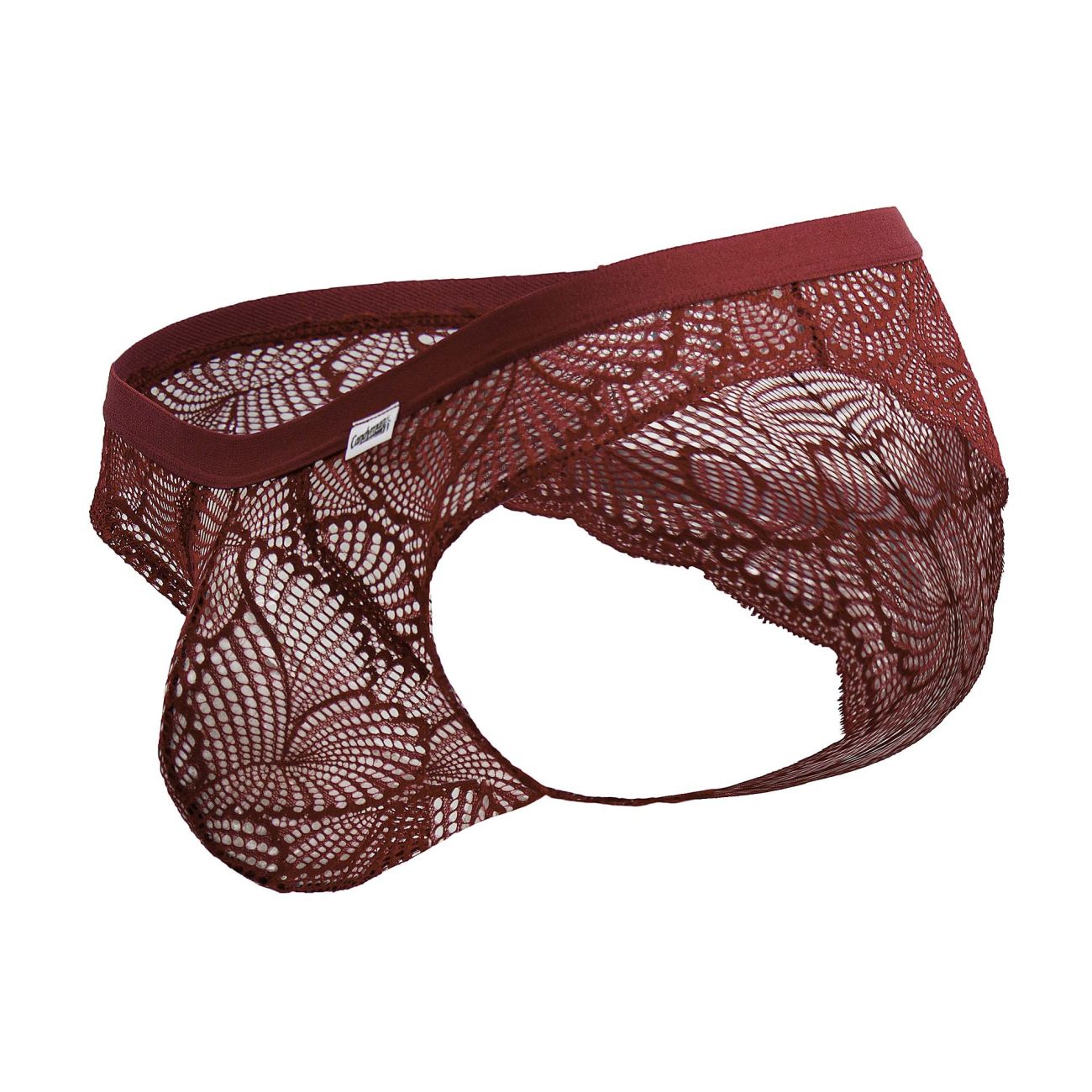 CandyMan 99868 lace briefs in wine color featuring maroon delicate intricate pattern and elastic waistband