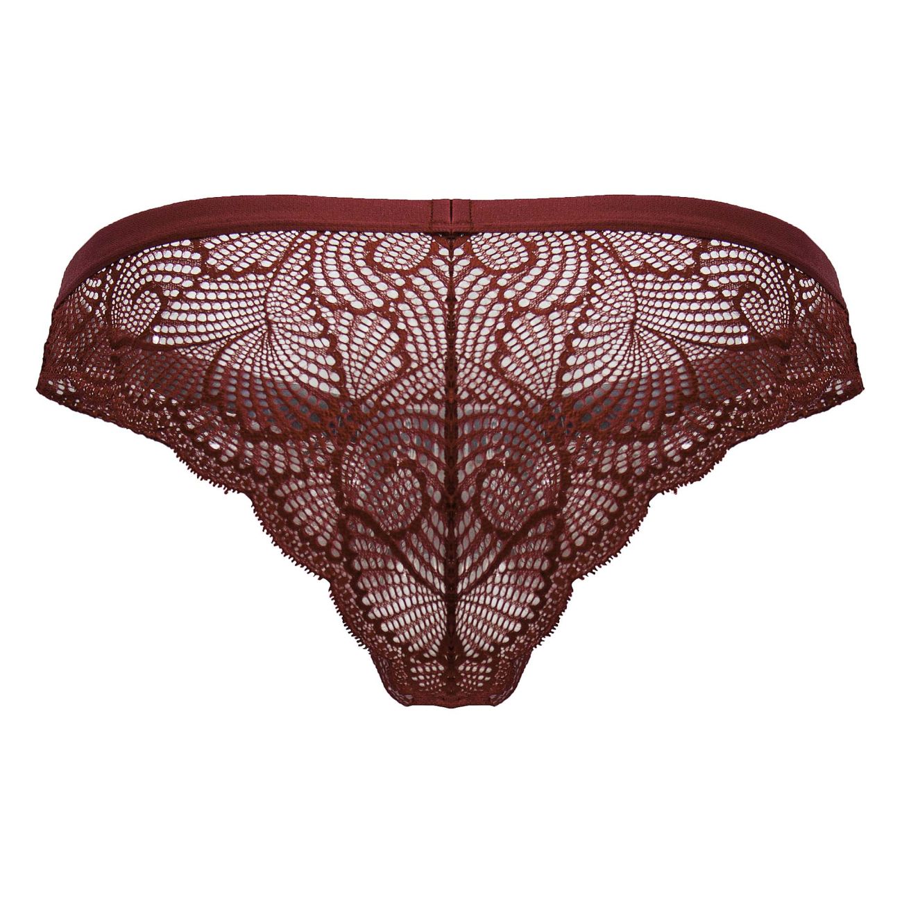 CandyMan 99868 lace briefs in wine color featuring maroon floral lace and a smooth elastic waistband