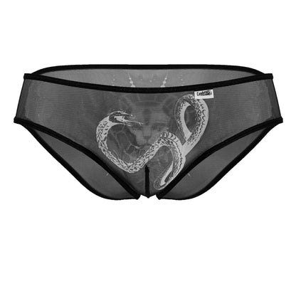 Black mesh briefs with a detailed white snake design from candyman 99871 egyptian briefs in black-white color