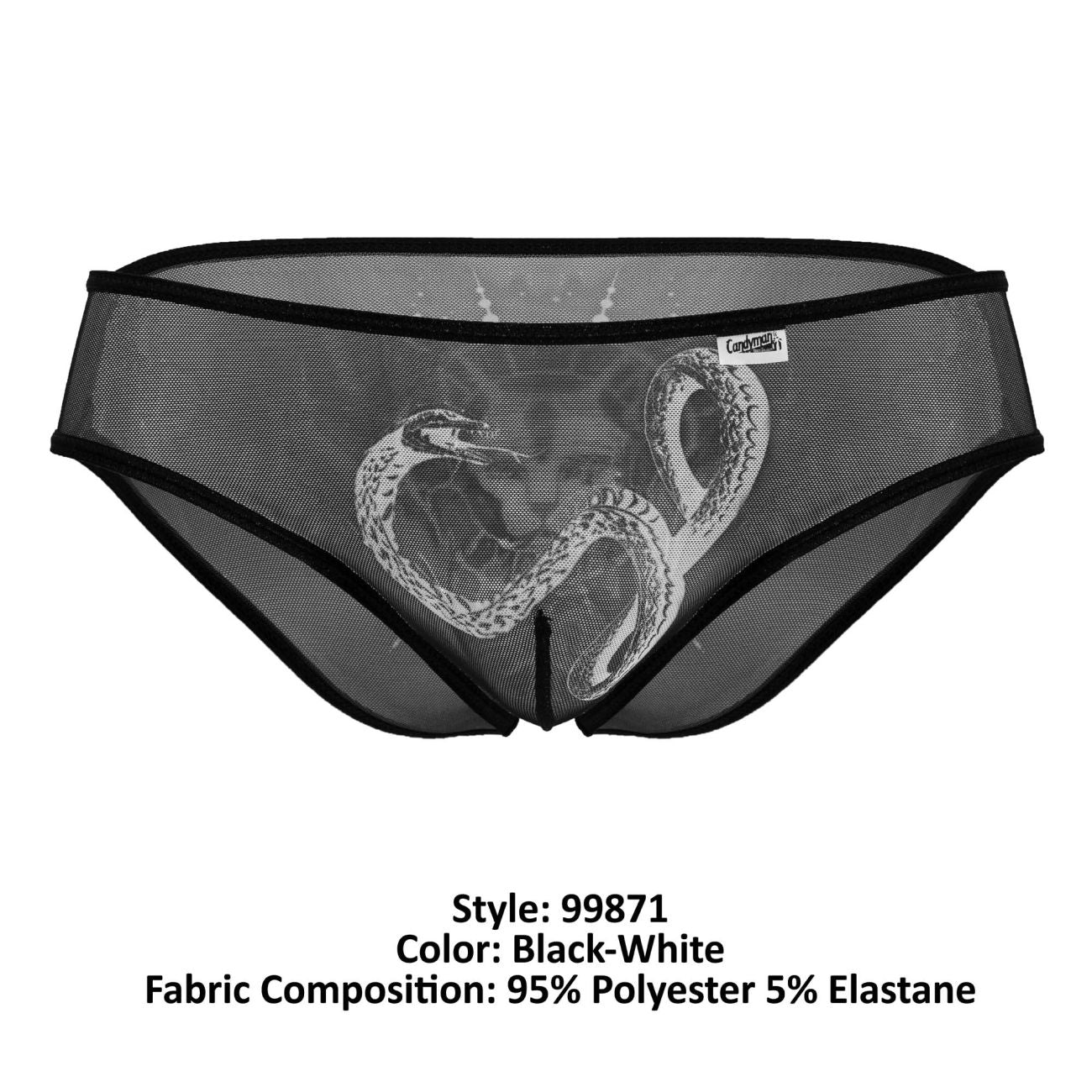 Black candyMan 99871 Egyptian briefs with white snake design made of 95 polyester and 5 elastane mesh fabric