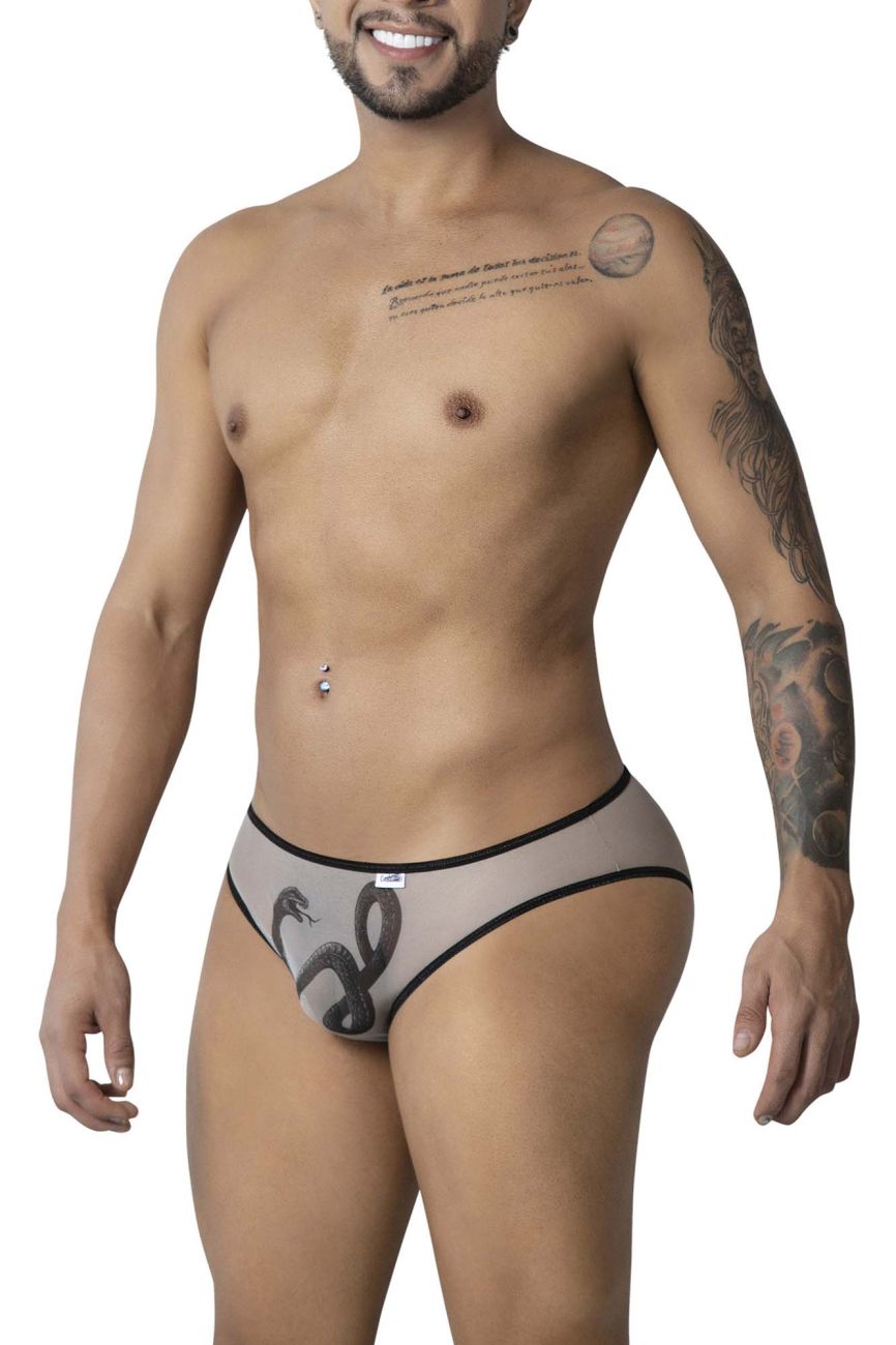 CandyMan 99871 Egyptian briefs in gray mesh with black snake design and contrasting black trim