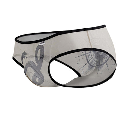 Transparent mesh briefs with black trim and gray snake design candyMan 99871 egyptian briefs nude-black color