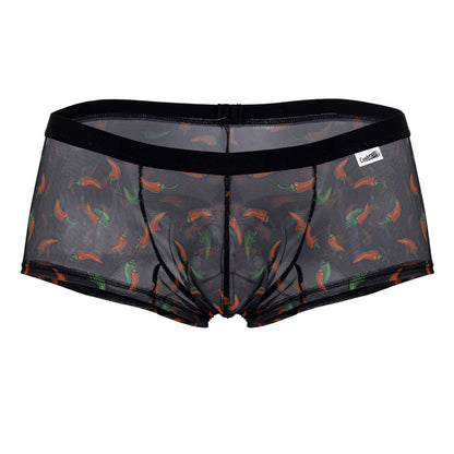 Black mesh briefs candyMan 99873 featuring a playful orange and green chili pepper print on black fabric