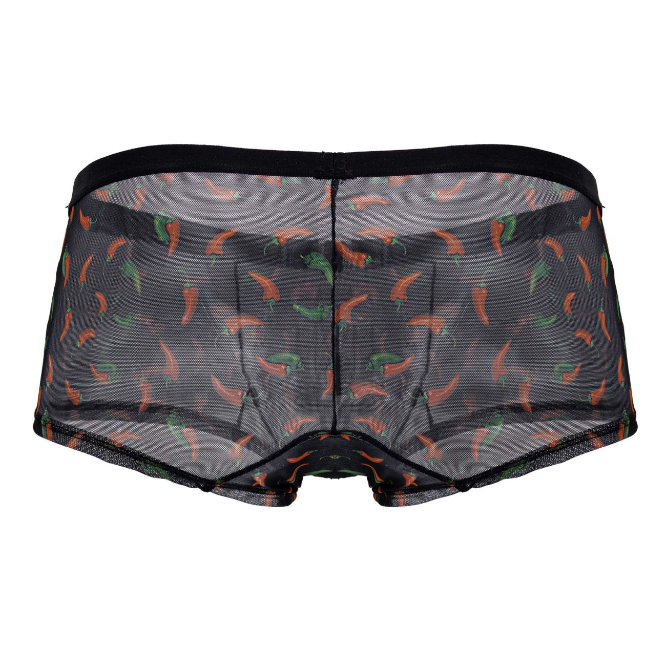 Black mesh CandyMan 99873 chili pepper trunks with playful orange and green chili pepper print