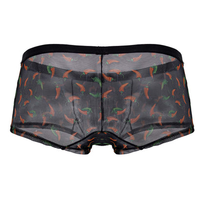Black mesh CandyMan 99873 chili pepper trunks with playful orange and green chili pepper print