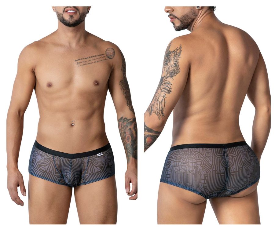 Gray-black candyman 99873 egyptian trunks mesh briefs with sleek circuit-board-inspired pattern design