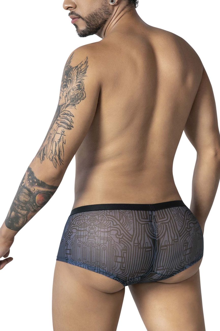 CandyMan 99873 Egyptian trunks gray-black mesh briefs with black and gray circuit board pattern