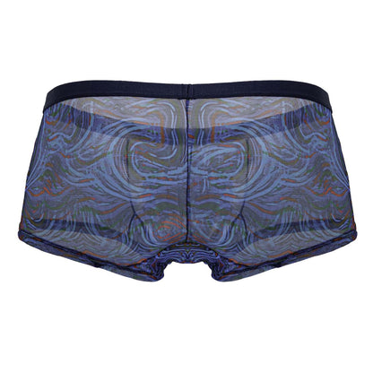 CandyMan 99873 seawater trunks multicolor print blue and gray patterned mesh briefs with dark navy waistband