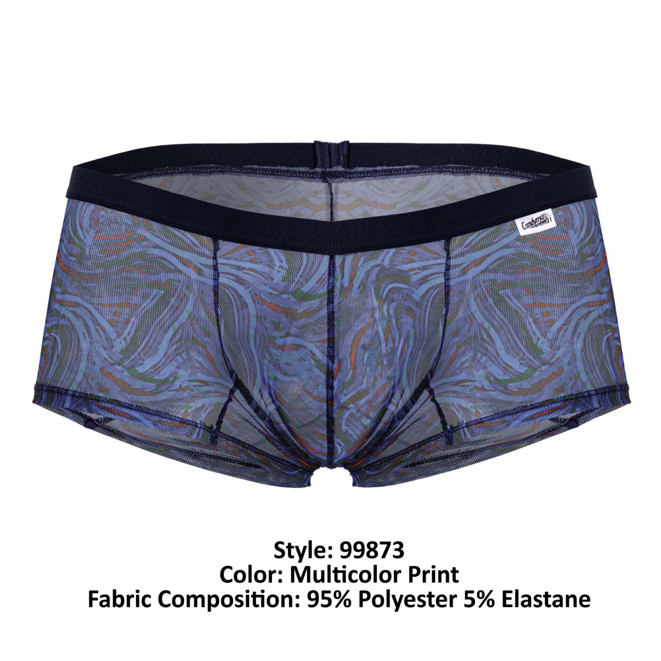 CandyMan 99873 seawater trunks multicolor print mesh briefs with multicolored marbled pattern and black waistband