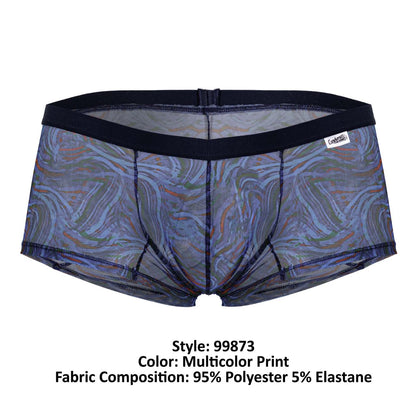 CandyMan 99873 seawater trunks multicolor print mesh briefs with multicolored marbled pattern and black waistband