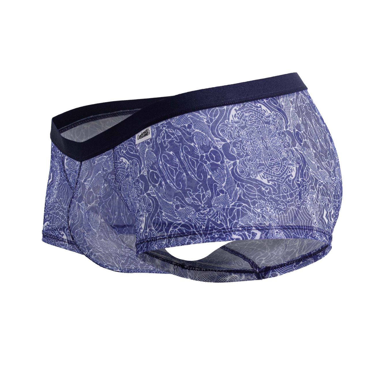 Blue patterned CandyMan 99873 water prints men’s briefs with white intricate design and black elastic waistband