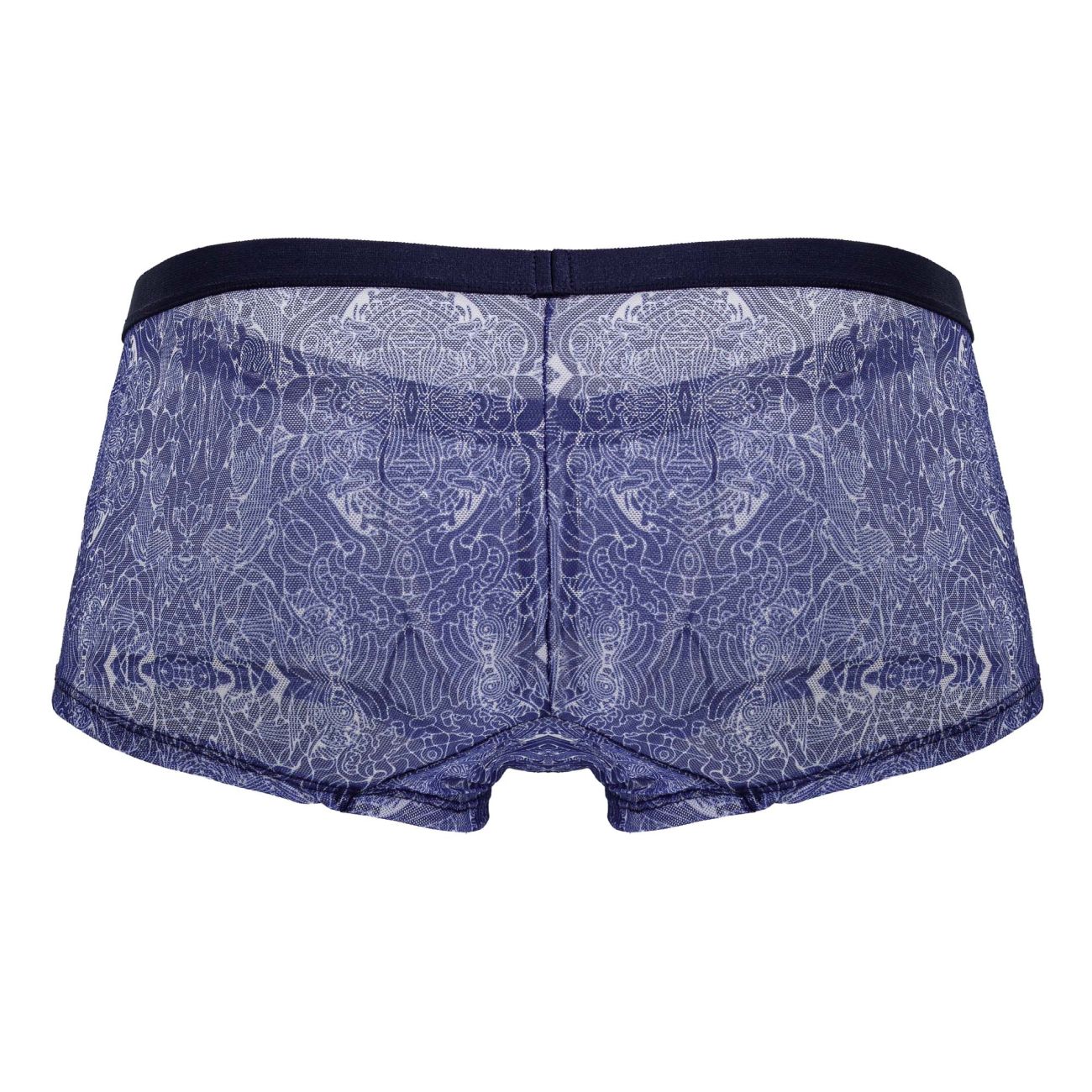 Blue white CandyMan 99873 water prints lace boxer briefs with intricate pattern and solid navy waistband