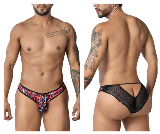 CandyMan 99876 leopard briefs feature vibrant animal print front and sheer black lace mesh back for men
