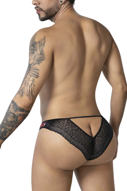 Black lace thong with delicate mesh and small pink floral design on the side from candyman 99876 leopard briefs color animal print