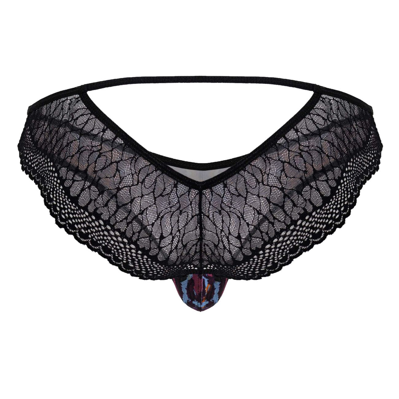 Black lace thong with a colorful animal print pouch front candyMan 99876 leopard briefs color animal print