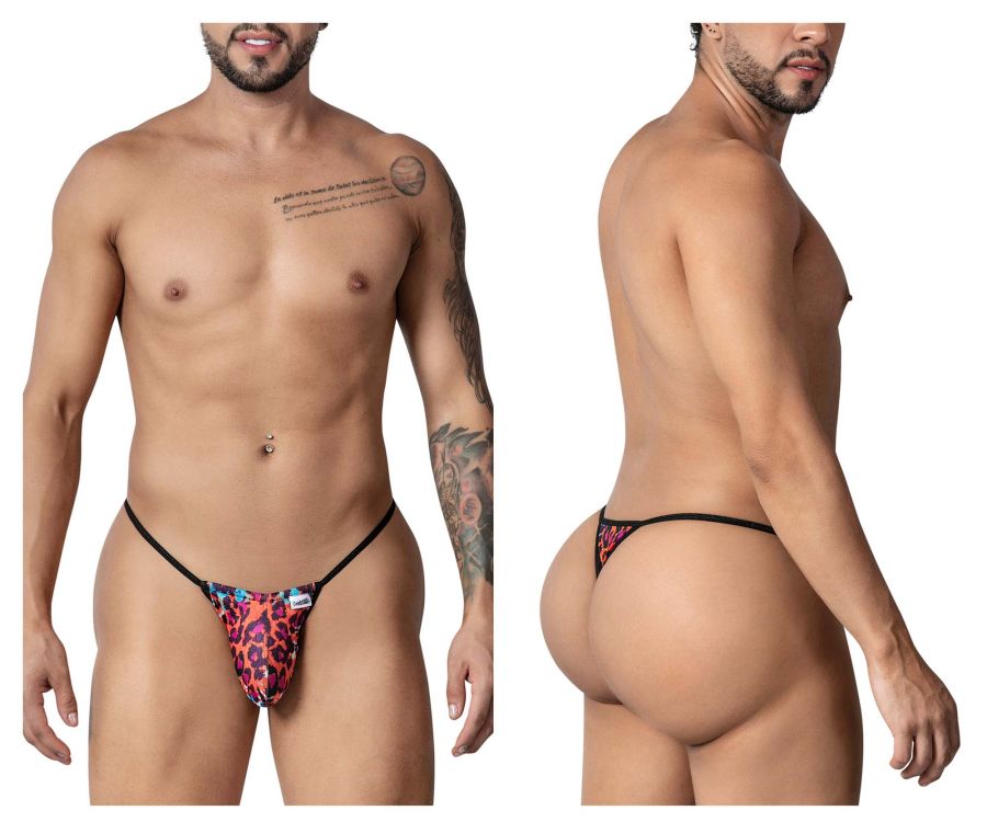 Vibrant pink and black leopard print thong with thin black elastic waistband from candyman 99877 animal print collection