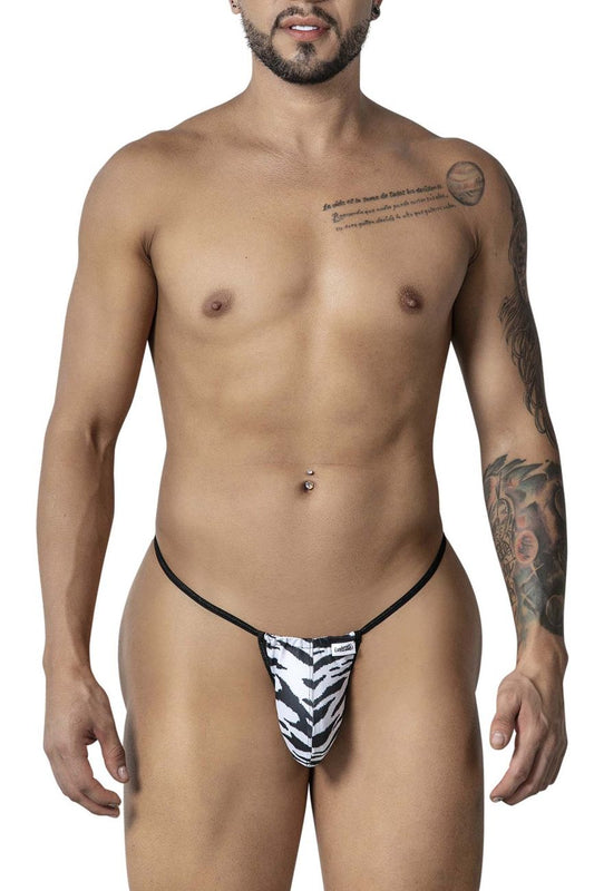 CandyMan 99877 zebra thong with black and white zebra print and thin black waistband for stylish lingerie wear
