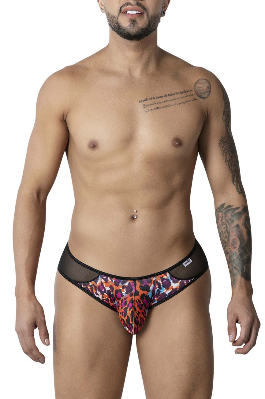 Vibrant candyman 99879 leopard briefs with black mesh side panels and sleek modern animal print design