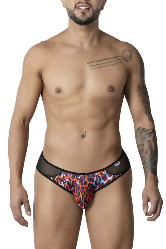 Vibrant candyman 99879 leopard briefs with black mesh side panels and sleek modern animal print design