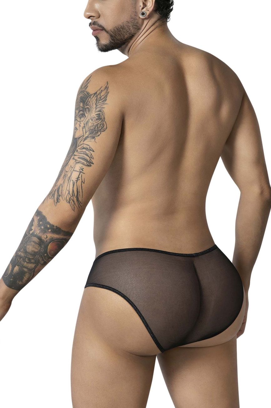 Black sheer mesh CandyMan 99879 leopard briefs with smooth form-fitting design in animal print color