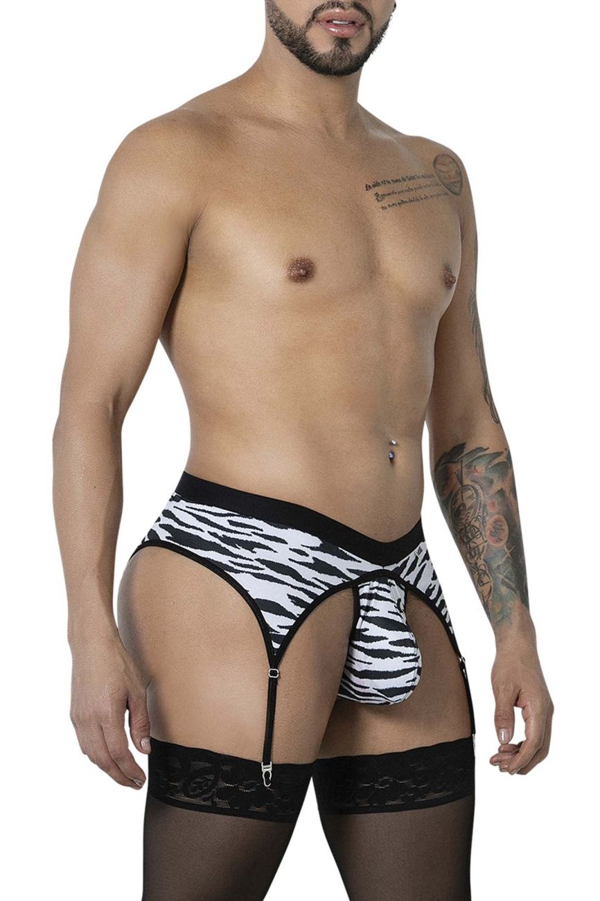 Black and white zebra-print garter belt with lace trim from Candyman 99881 zebra thongs collection