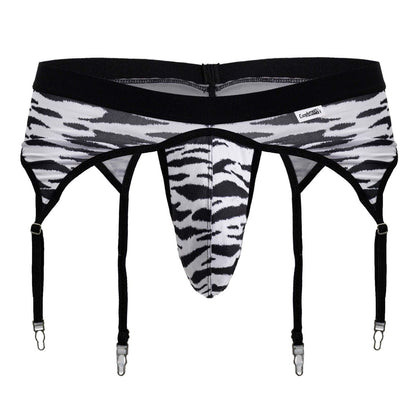 CandyMan 99881 zebra print men’s garter belt in black and white with four adjustable straps for secure fit