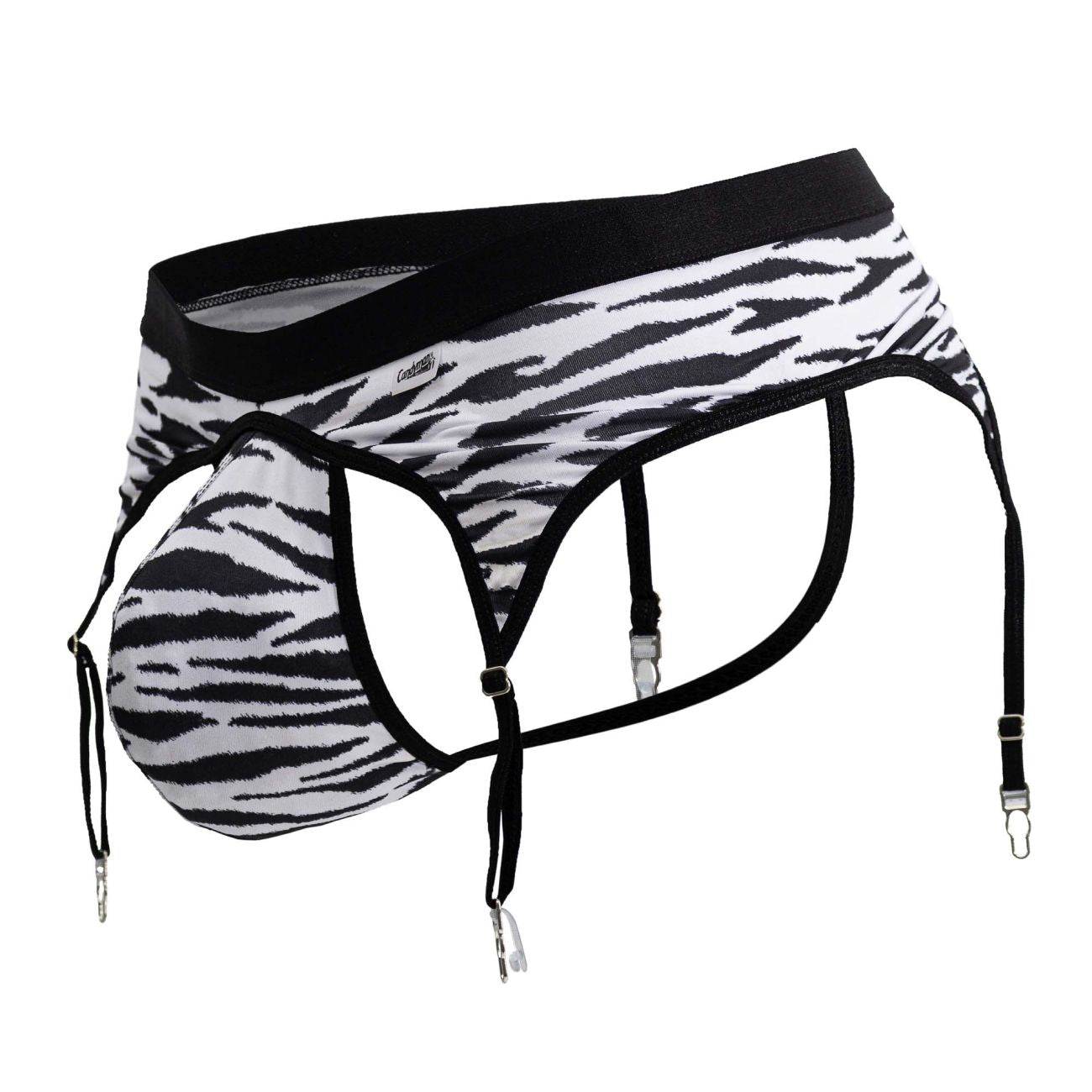 Black and white zebra striped men’s briefs with suspenders in candy man 99881 zebra thongs color zebra print