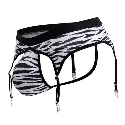Black and white zebra striped men’s briefs with suspenders in candy man 99881 zebra thongs color zebra print
