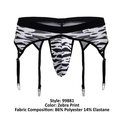 CandyMan 99881 zebra thongs zebra print black and white zebra print men’s briefs with four adjustable straps front view