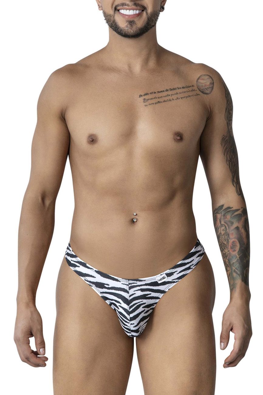 CandyMan 99882 zebra print men’s briefs in black and white zebra stripes showing front view