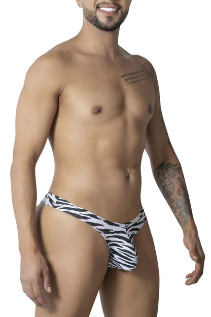 Black and white zebra-striped men’s thong candyMan 99882 with a snug, form-fitting design