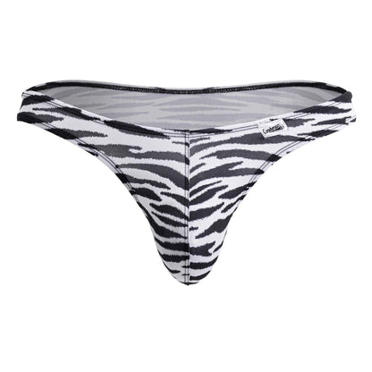 Back view of Candyman 99882 zebra thong in black and white zebra print with sheer mesh back panel