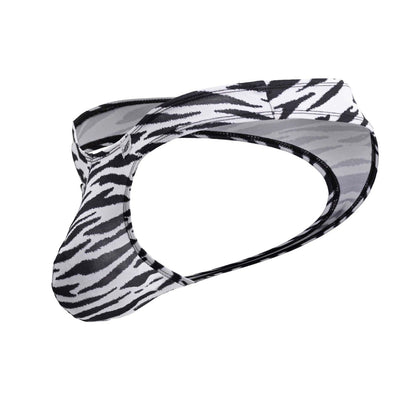 Men’s candyMan 99882 zebra print thongs in black and white zebra-striped sleek form-fitting design