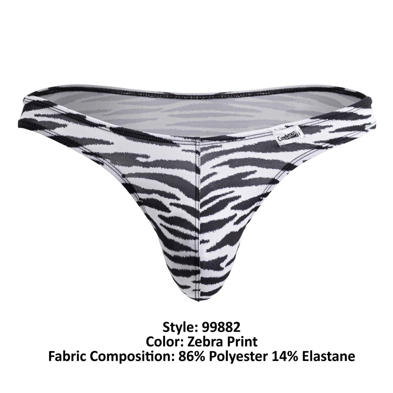 Black and white zebra print thong candyMan 99882 made of 86 polyester and 14 elastane shown from the back
