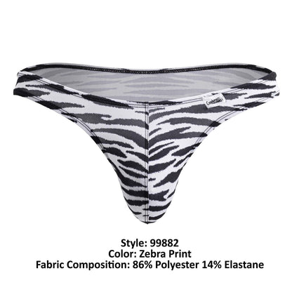 Black and white zebra print thong candyMan 99882 made of 86 polyester and 14 elastane shown from the back