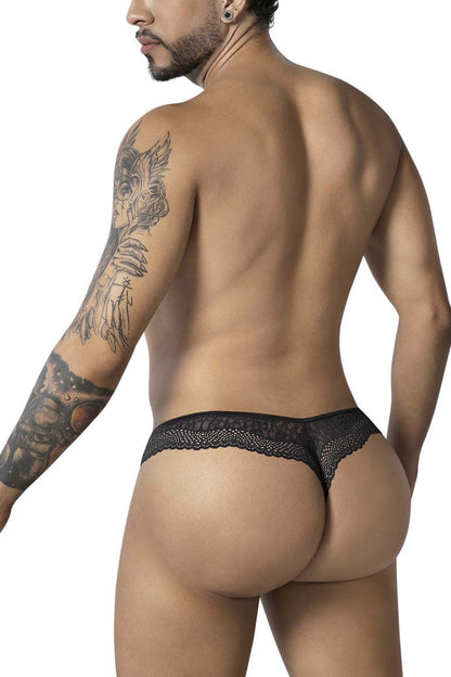 Black lace thong with delicate intricate pattern from candyman 99887 leopard thongs color animal print collection